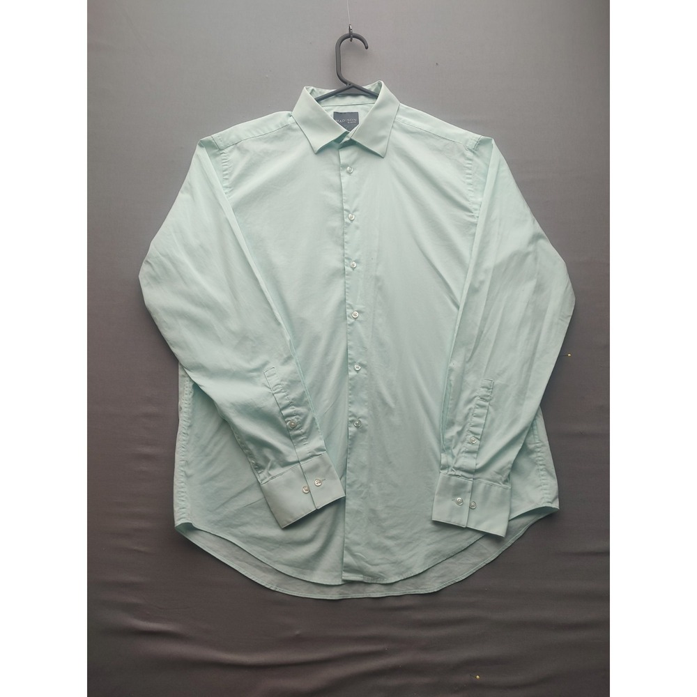 Madison Slim Fit Men's Green Dress Shirt Long Sleeves L 16-16 1/2 34-35